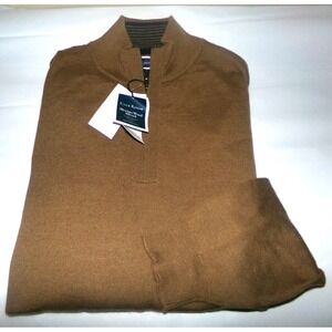 MENS CLUB ROOM SZ LRG  MERINO WOOLD BLEND 1/4 ZIP SWEATER~ TAN~NWT